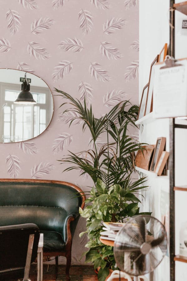 Pink boho leaf wallpaper for walls