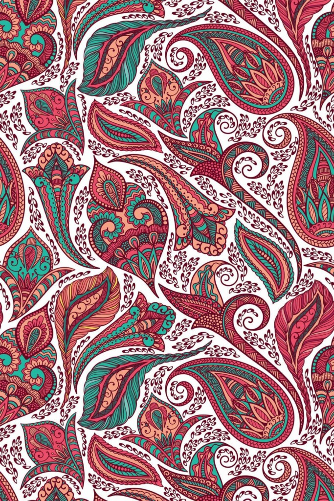 Pattern repeat of Pink bold paisley removable wallpaper design