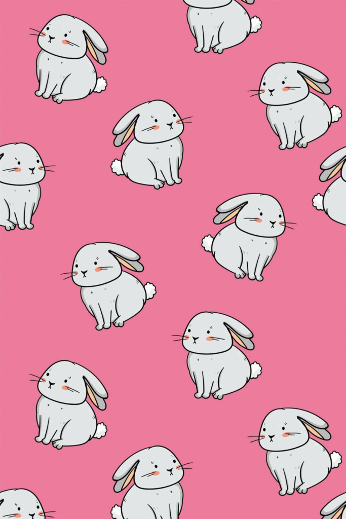 Pattern repeat of Pink bunny removable wallpaper design
