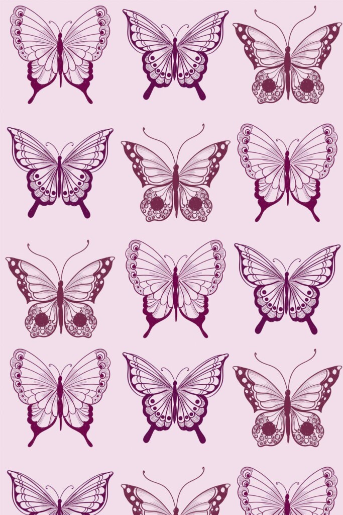 Pattern repeat of Pink butterfly removable wallpaper design