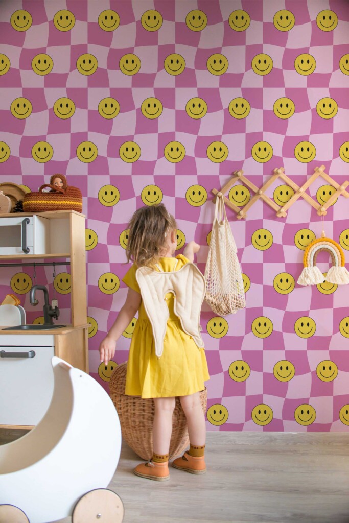 Pink Check peel and stick wallpaper design by Fancy Walls