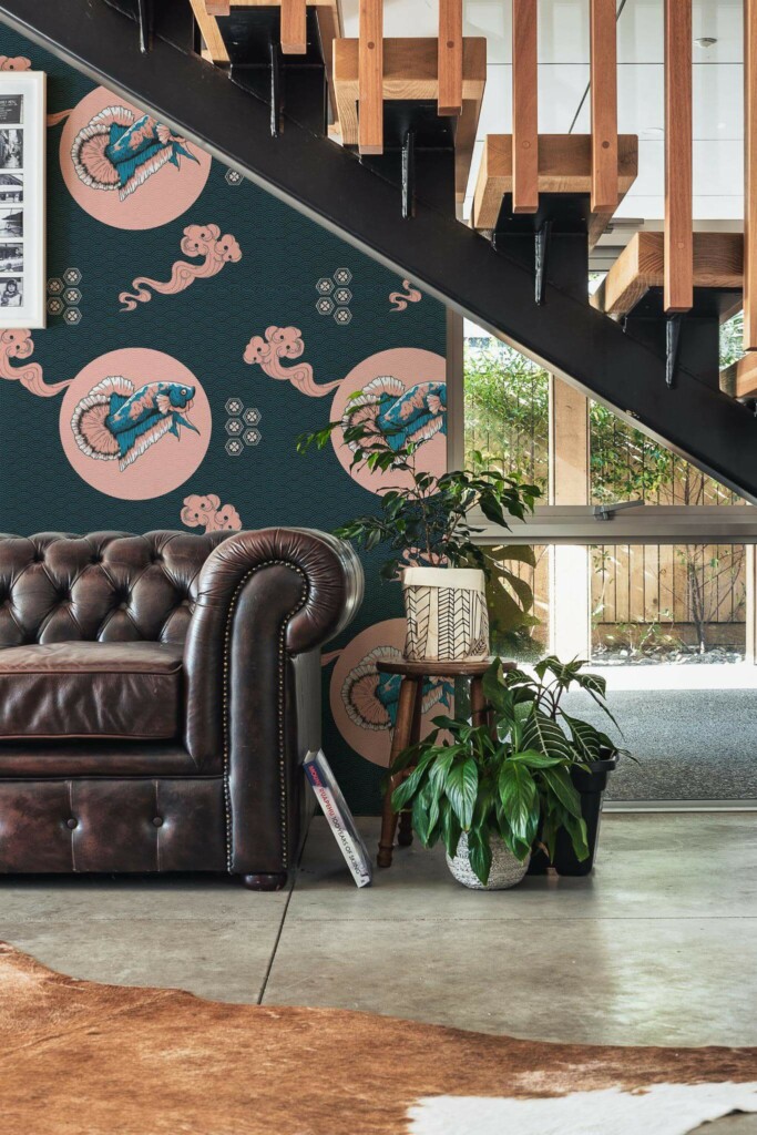 Traditional style entryway decorated with Pink China peel and stick wallpaper