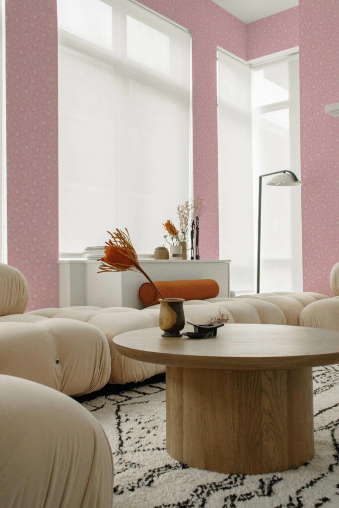Contemporary style living room decorated with Pink chrysanthemum peel and stick wallpaper