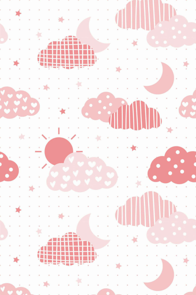 Pattern repeat of Pink clouds removable wallpaper design