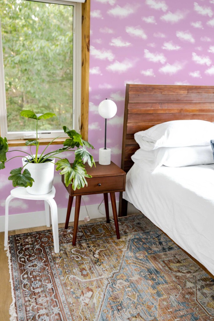 Self-adhesive wallpaper with pink clouds by Fancy Walls