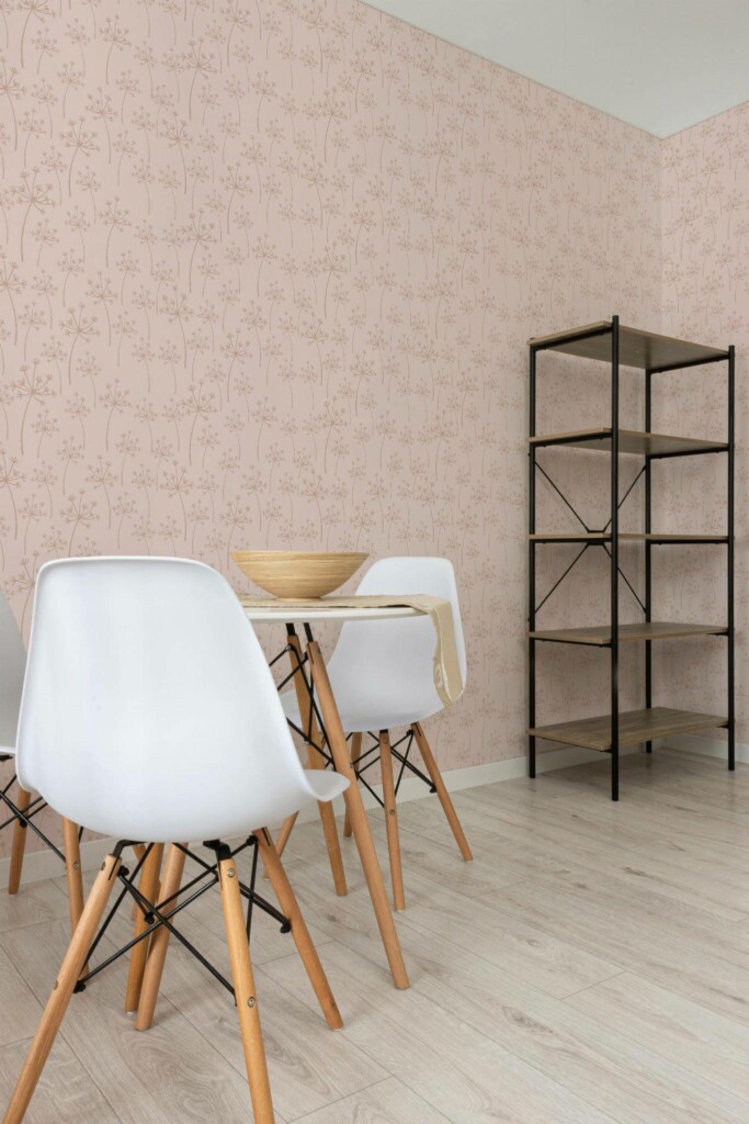 Minimalist style dining room decorated with Pink dill peel and stick wallpaper
