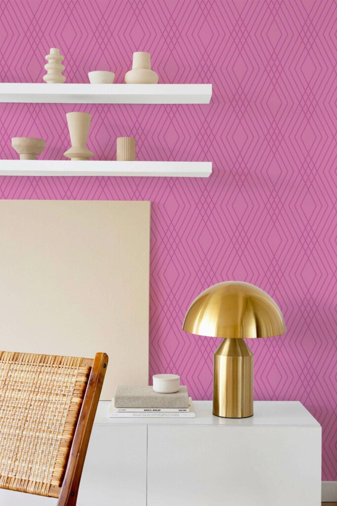 Modern style dining room decorated with Pink fine lines peel and stick wallpaper
