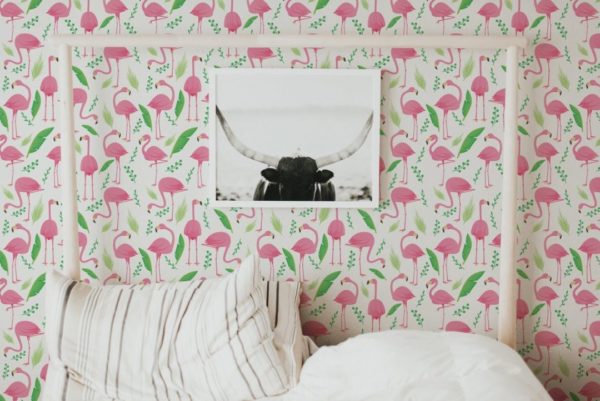 Pink flamingo peel and stick removable wallpaper