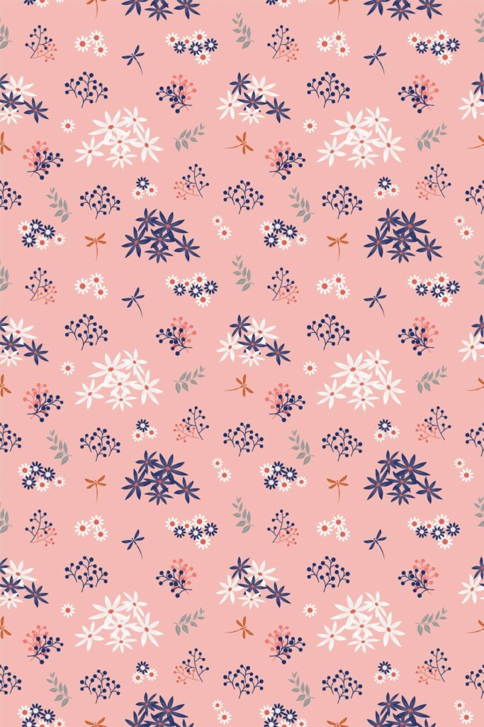 Pattern repeat of Pink floral removable wallpaper design