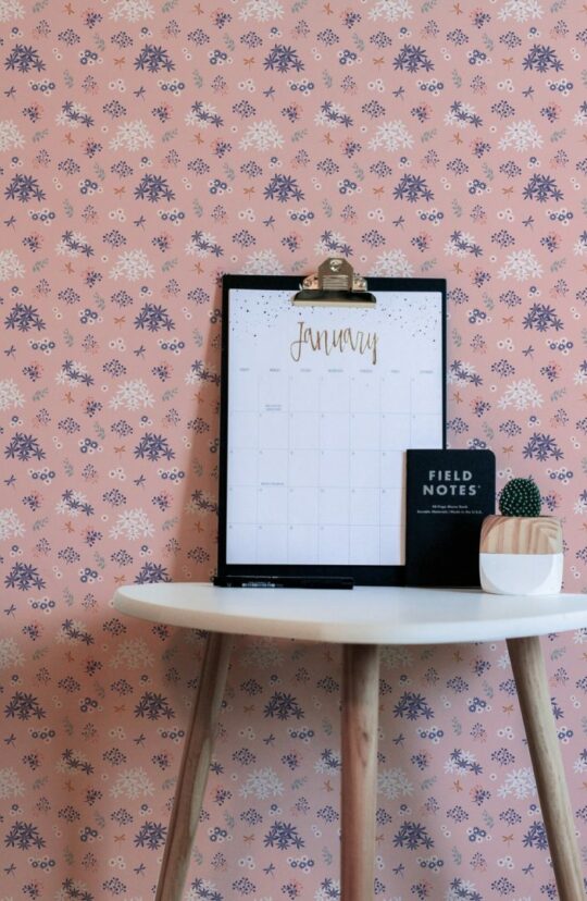 Pink floral peel and stick removable wallpaper