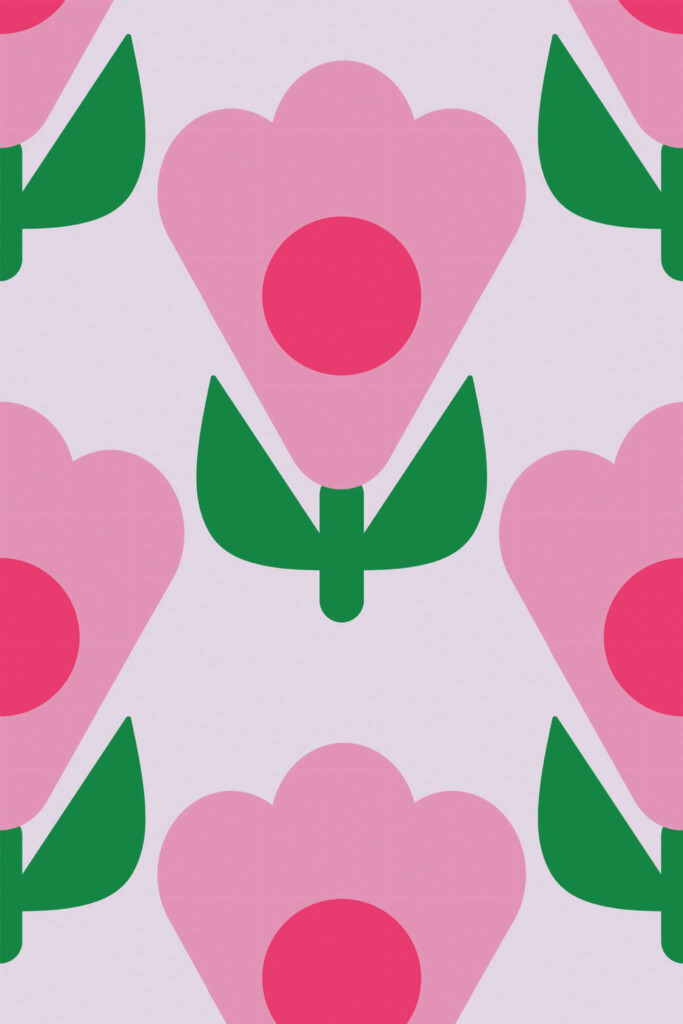 Pattern repeat of Pink flowers removable wallpaper design