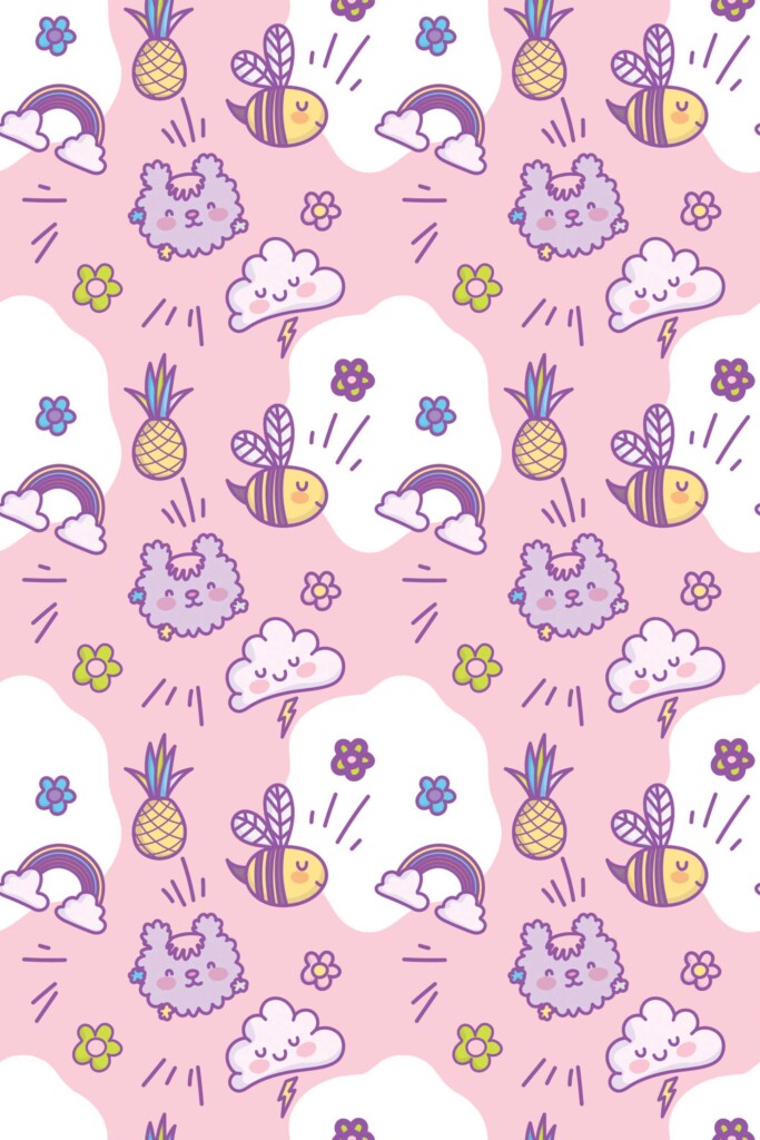 Fancy Walls Pink Fun wallpaper for Kids room walls in Cute Kawaii style unpasted wallpaper.