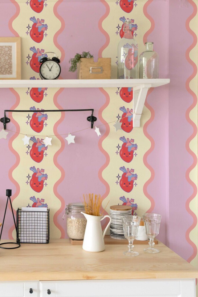 Fancy Walls Pink Fun wallpaper for Accent wall walls in Cute Kawaii style peel and stick wallpaper.