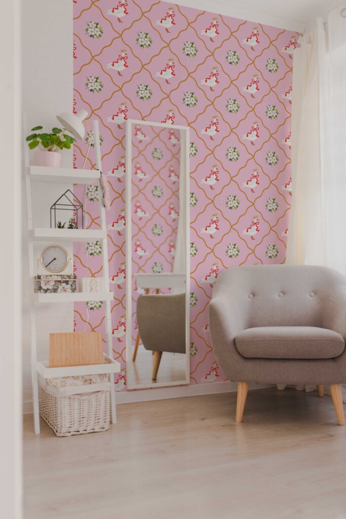 Fancy Walls geese and flowers traditional wallpaper