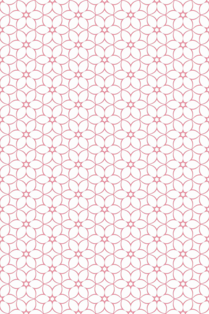 Pattern repeat of Pink geometric floral removable wallpaper design
