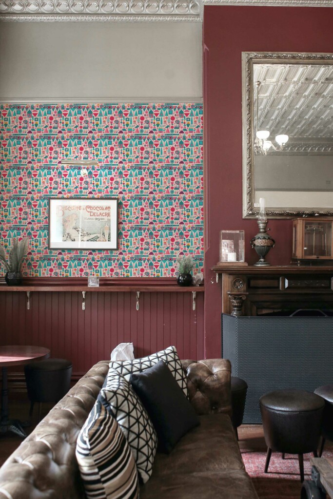 Fancy Walls peel and stick wallpaper in pink geometric style