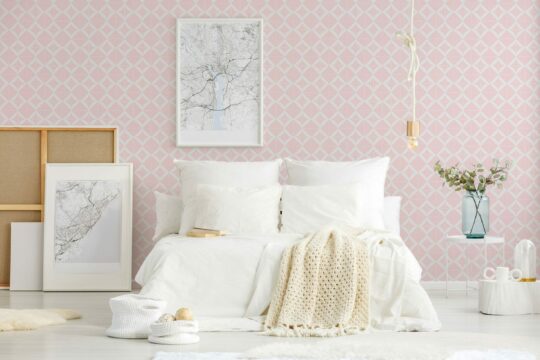 Pink square pattern self adhesive wallpaper