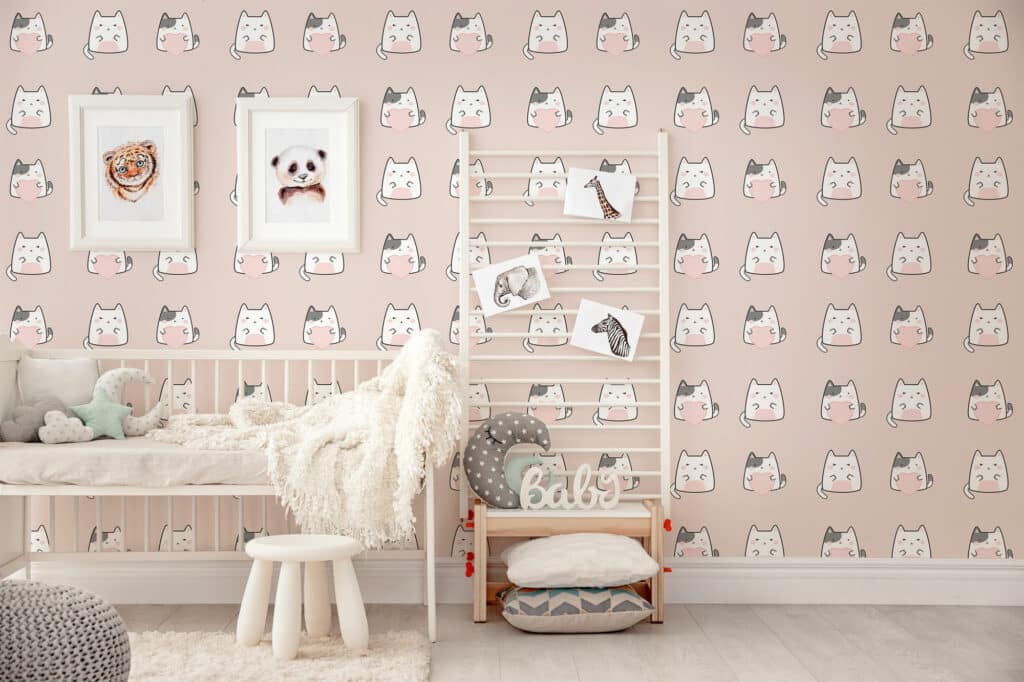 Pink kawaii cat wallpaper - Peel and Stick or Non-Pasted