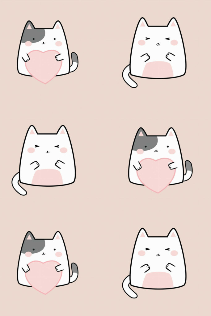 Pattern repeat of Pink kawaii cat removable wallpaper design