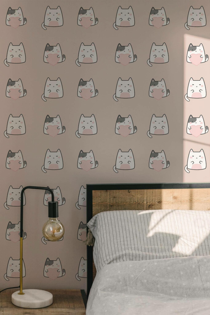 Minimal modern style bedroom decorated with Pink kawaii peel and stick wallpaper