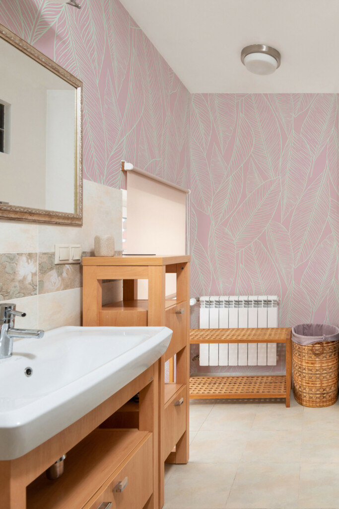 Fancy Walls Pink Leaf peel and stick wall murals