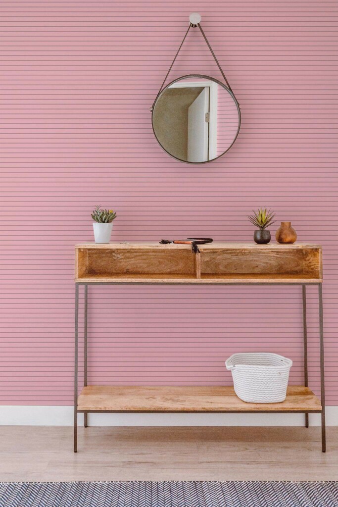 Contemporary style entryway decorated with Pink lines peel and stick wallpaper