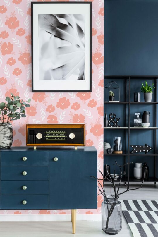 Aesthetic hibiscus floral stick on wallpaper
