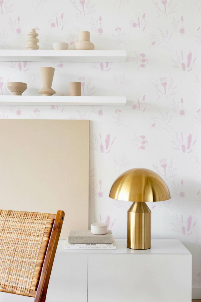 Modern style dining room decorated with Pink nail salon peel and stick wallpaper