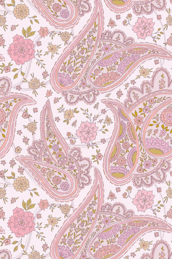 Pattern repeat of Pink paisley removable wallpaper design