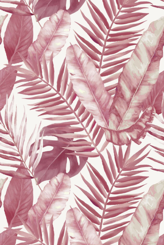 Pattern repeat of Pink palm removable wallpaper design