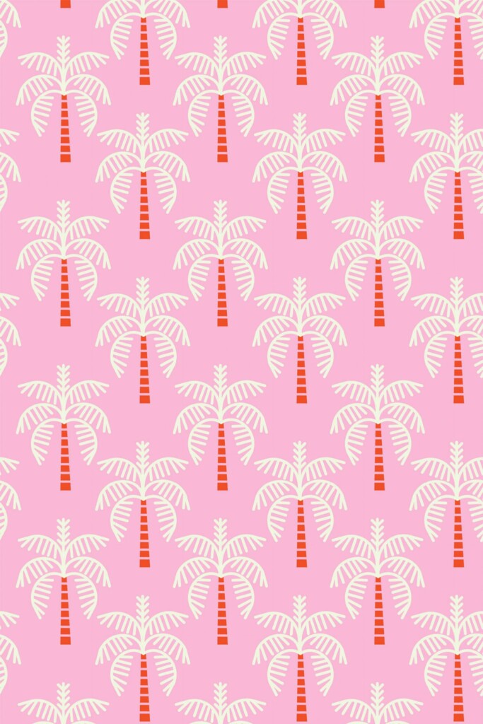 Pattern repeat of Pink palm tree removable wallpaper design