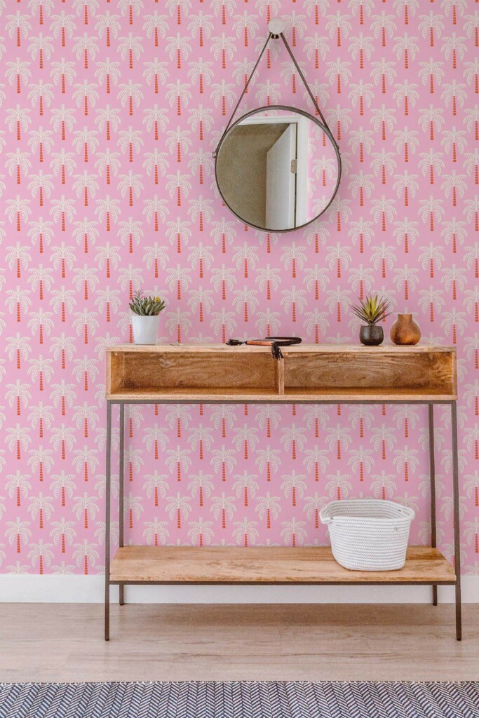 Contemporary style entryway decorated with Pink palm tree peel and stick wallpaper
