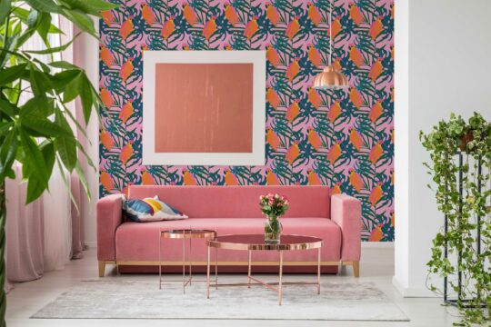 Pink Parrots unpasted wallpaper design by Fancy Walls