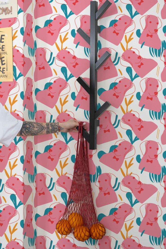 Removable Playful Pink Canines wallpaper from Fancy Walls