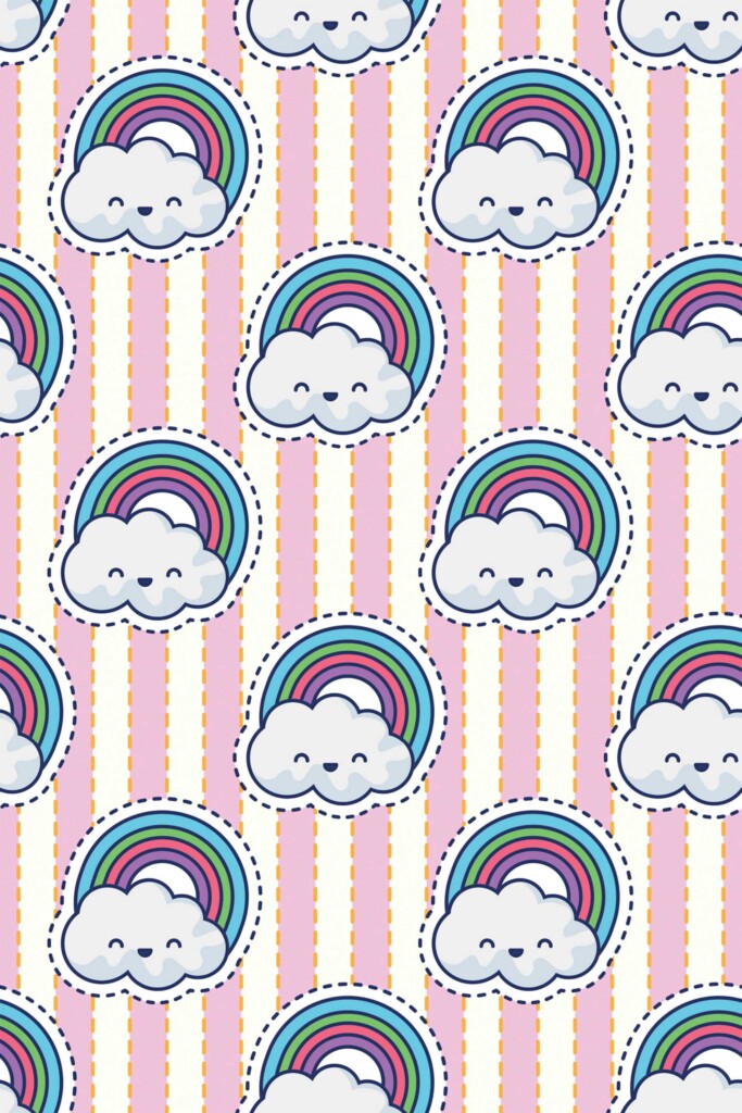 Fancy Walls Pink Rainbow wallpaper for Kids room walls in Cute Kawaii style removable wallpaper.