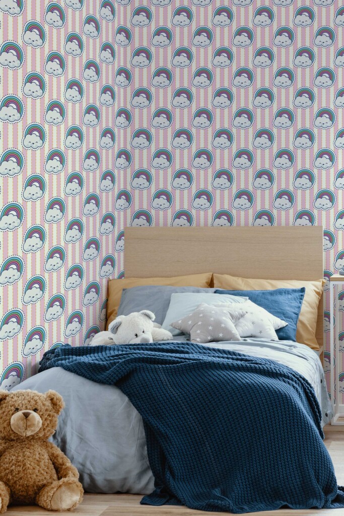 Fancy Walls Pink Rainbow wallpaper for Kids room walls in Cute Kawaii style traditional wallpaper.