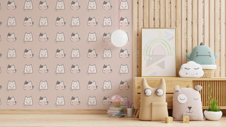 Pink Kawaii Cat Wallpaper - Peel And Stick Or Non-pasted