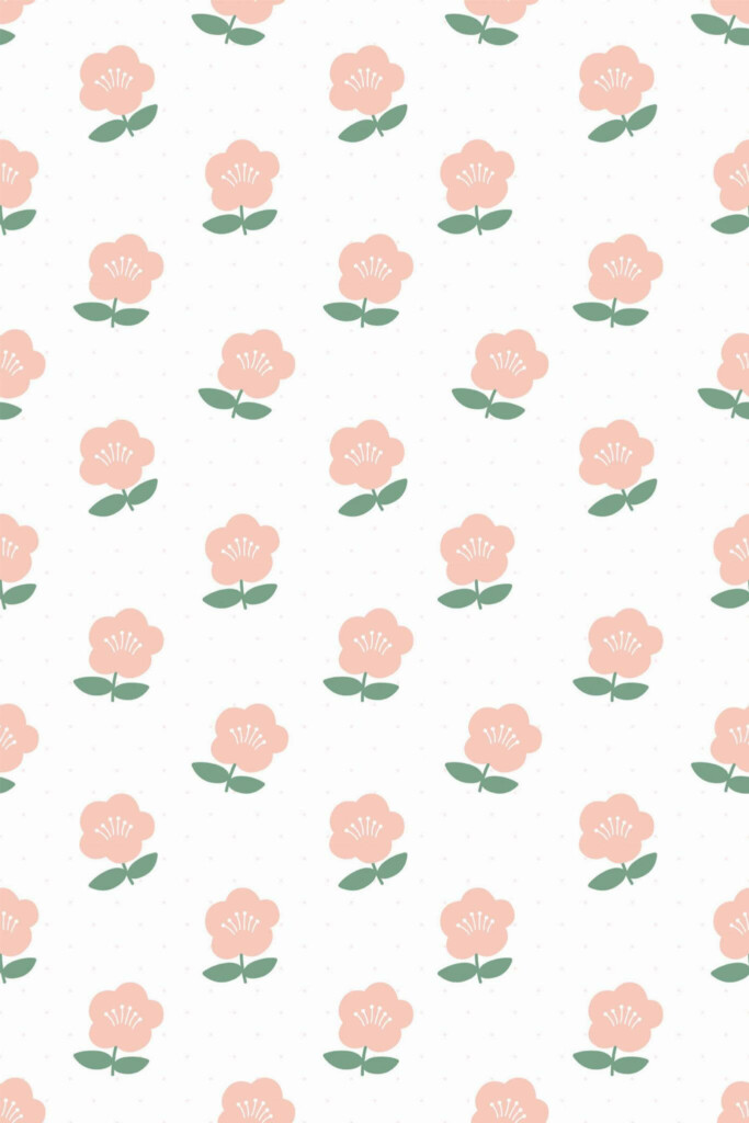 Pattern repeat of Pink scandinavian floral removable wallpaper design