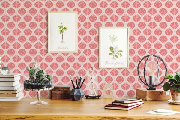 Pink shell peel and stick removable wallpaper