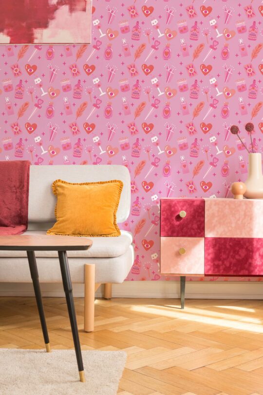Barbie theme with pink unpasted wallpaper