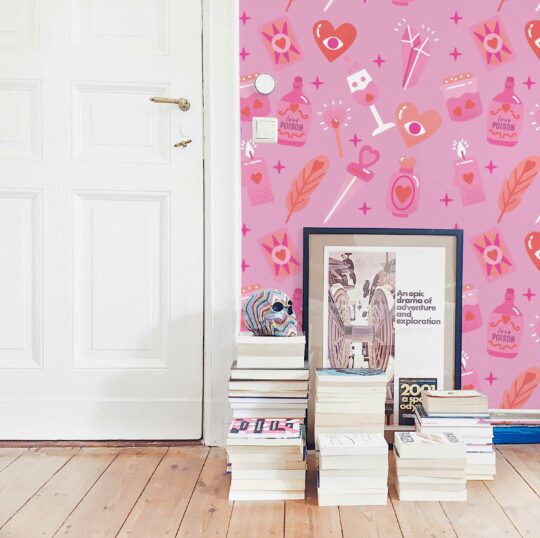 Barbie movie memories on pink traditional wallpaper