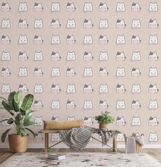 kawaii cat pink traditional wallpaper