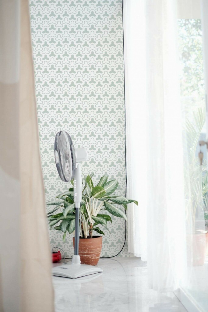 Minimal style living room decorated with Pistachio geometric shapes peel and stick wallpaper
