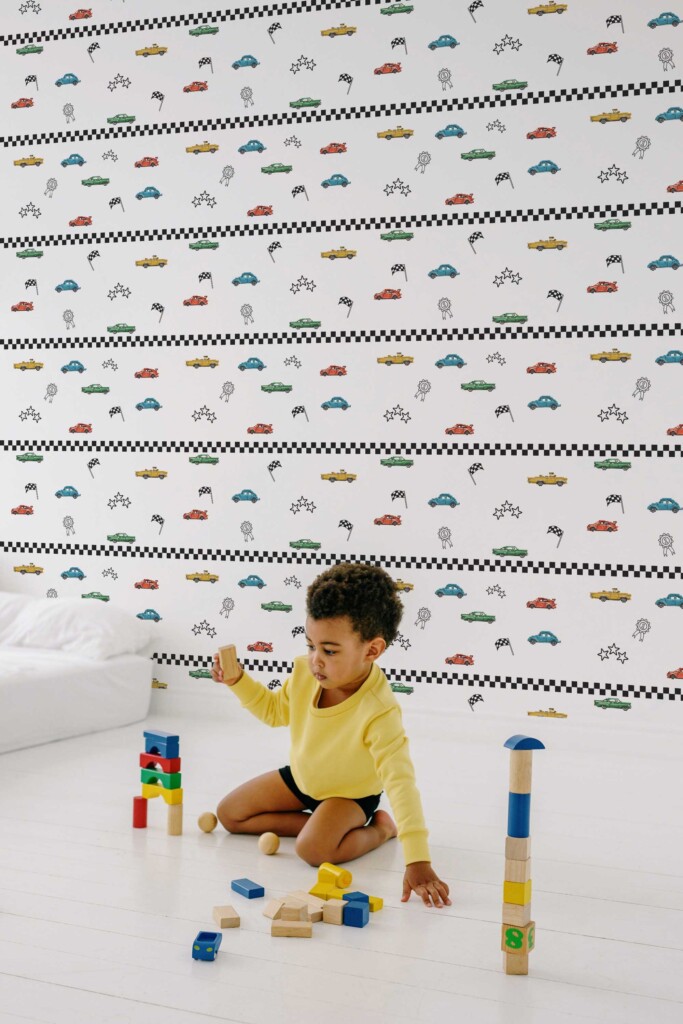 Fancy Walls self-adhesive wallpaper with white pixel race design