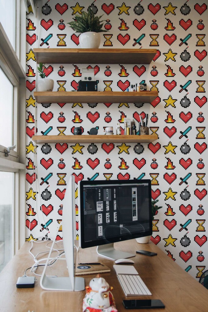 Traditional wallpaper by Fancy Walls in colorful pixel fun pattern