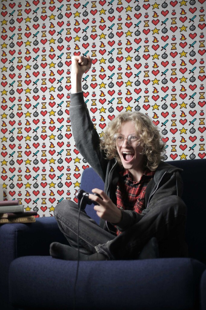 Colorful pixel icon self-adhesive wallpaper from Fancy Walls