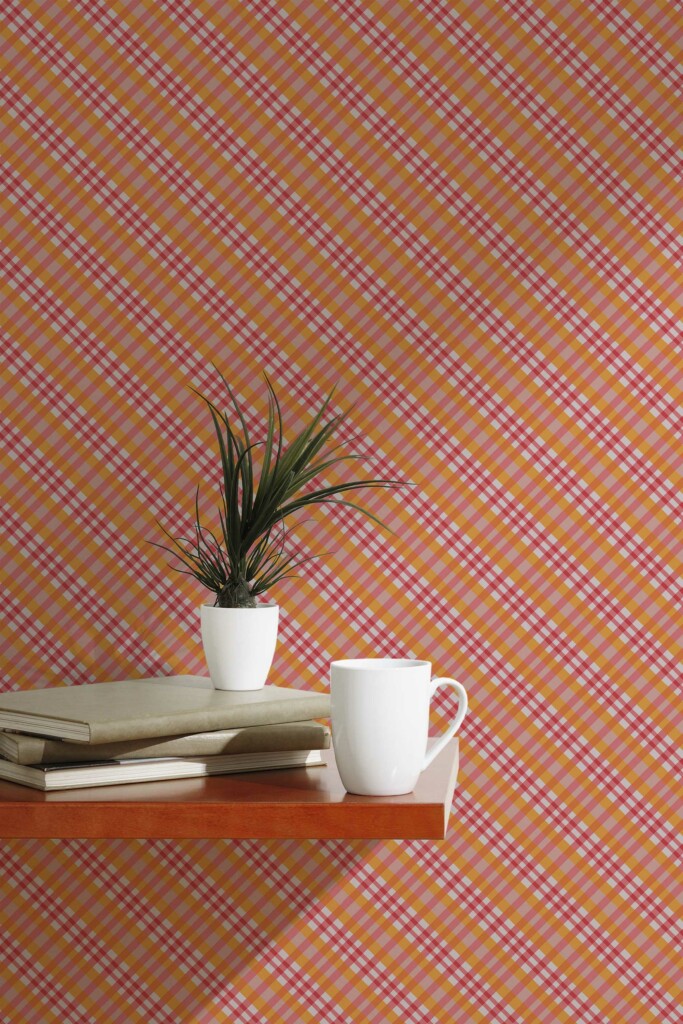 Self-adhesive Orange Check Comfort wallpaper by Fancy Walls