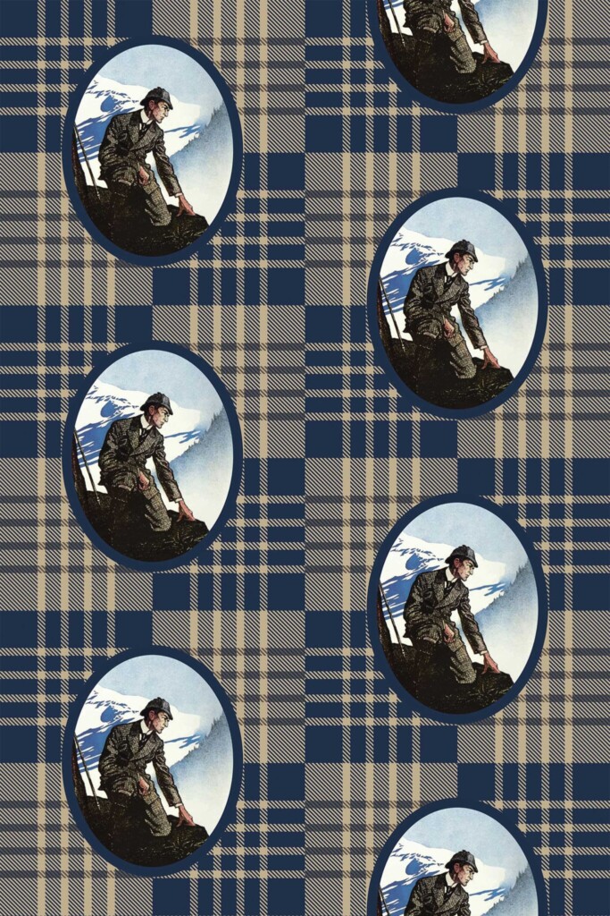 Detective-inspired removable plaid wallpaper by Fancy Walls for barber walls