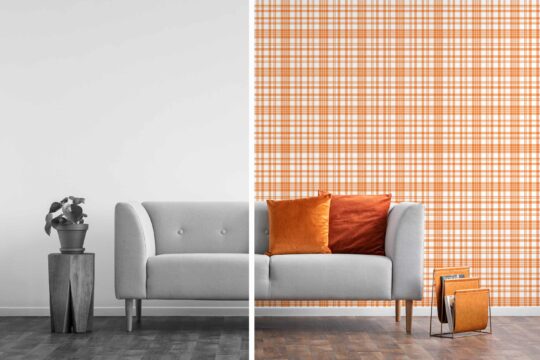 plaid orange traditional wallpaper