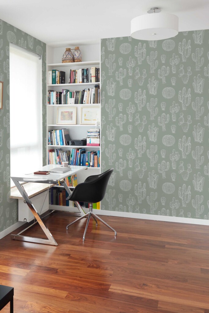 Fancy Walls desert cactus traditional wallpaper in soft sage green